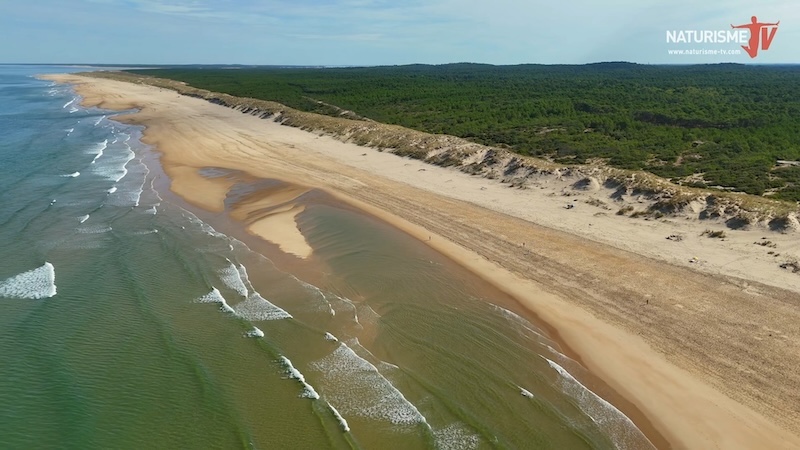 Vue drone de la Cote sauvage et de sa plage naturiste à La Tremblade près du Petit Dauphin