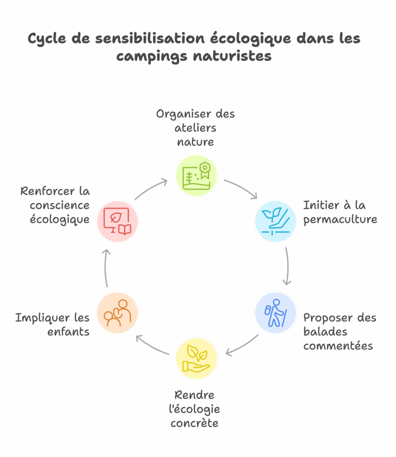 Infographie: cycle de sensibilisation écologique dans les campings naturistes