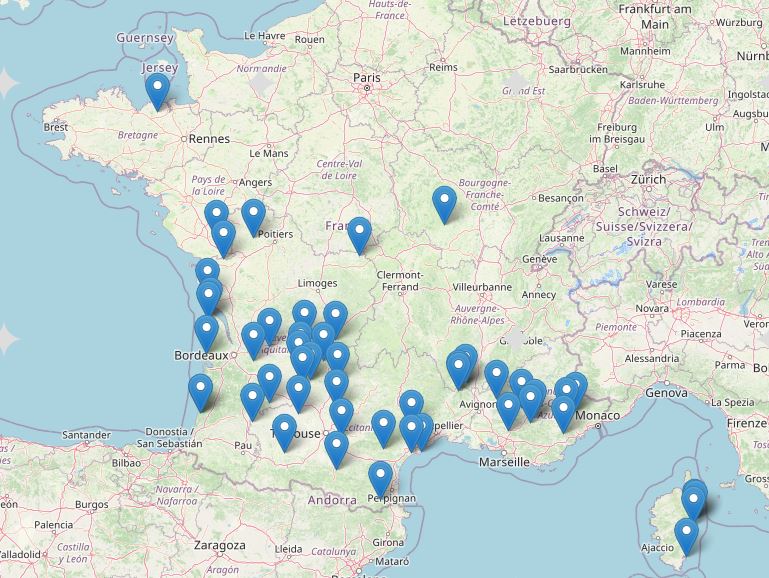 carte des campings naturistes en France